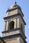 Particolare architettonico del campanile di Sant'Agostino a Acquapendente, provincia di Viterbo, Lazio.

