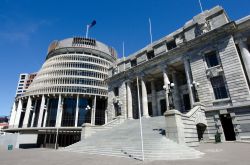 Un particolare del Parlamento della Nuova Zelanda, a Wellington: l'edificio è detto Beehive, "alveare", per la sua forma caratteristica  - © ChameleonsEye / Shutterstock.com ...