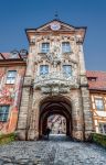 Particolare del vecchio Palazzo Municipale di Bamberga, Germania. E' uno degli edifici più suggestivi della citatdina bavarese.
