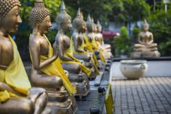 Particolare delle statue del Buddha al Seema Malaka Temple di Colombo, Sri Lanka.  