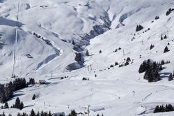 Piste innevate alla stazione sciistica di Les Crosets, Svizzera.
