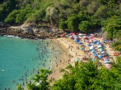 Playa Carrizalillo in estate a Puerto Escondido, Messico. Lunga circa 200 metri, questa spiaggia è una delle più belle di tutto il paese. E' nota soprattutto fra i surfisti ...