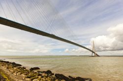Ponte di Normandia (Pont de Normandie). Opera di Michel Virlogeux e Bertrand Deroubaix, quando fu realizzato era il ponte strallato con la maggiore luce libera nel mondo (850 m), ed è ...
