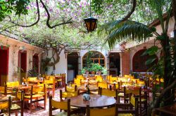 Uno splendido patio interno ospita i tavoli di un ristorante sull'isola di Cozumel, in Messico - foto © Yevgen Belich / Shutterstock.com