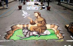 San Francesco disegnato a Concorso Internazionele dei Madonnari a Nocera Superiore, Campania