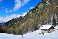 Scorcio invernale delle montagne nei pressi di Sondalo, Valtellina (Lombardia).
