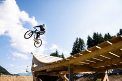 Slopestyle Mountain Biking a Les Gets, Francia. Questo sport, sia maschile che femminile, prevede acrobazie e salti lungo una pista con rampe e ostacoli  - © FraserPitkethly / Shutterstock.com ...