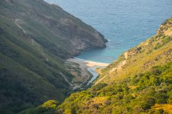 Spiaggia di Agios Dimitrios nel sud di Eubea, Grecia - Bagnato dal Mar Egeo, questo tratto di costa dell'isola di Eubea ha acqua turchese e ciottoli bianchi. Perfetta per chi desidera farvi ...