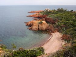 Spiaggia isolata sulla riviera francese vicino a Saint Raphael, Francia. Una natura selvaggia e rigogliosa è perfetta cornice per questa caletta isolata nelle vicinanze di Saint Raphael ...