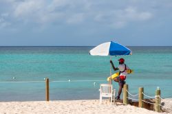 Un bagnino della croce rossa controlla la spiaggia tropicale di Princess Cays sull'isola di Eleuthera, Bahamas - © byvalet / Shutterstock.com