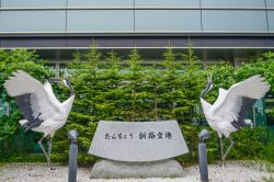 Statue di animali di fronte all'ingresso dell'aeroporto di Kushiro, Giappone. Si tratta di due esemplari di gru coronata rossa - © rayints / Shutterstock.com