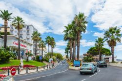 Strada costiera di Saint Raphael, Francia. Una delle tradizionali vie lungomare della città francese con le aiuole coltivate a fiori e le palme - © Littleaom / Shutterstock.com