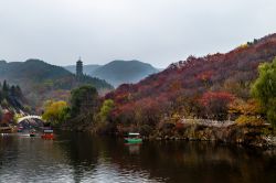 Un suggestivo panorama di Hong Ye Gu nei pressi di Jinan, Cina. Il foliage autunnale conferisce un'atmosfera ancora più pittoresca a questa località, nota anche come Red leaf ...