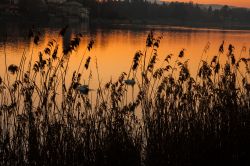 Tramonto sul fiume Ticino a Sesto Calende in Lombardia.