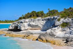 Un tratto di costa rocciosa sull'isola di Eleuthera, Bahamas.


