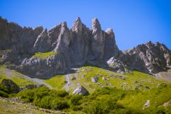 Trekking sul Tour Du Mont Blanc a Les Contamines nei pressi di Chamonix, Alta Savoia (Alpi francesi).



