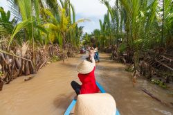 Turisti in navigazione sul Delta del Mekong, il grande fiume che sfocia a sud di Ho Chi Minh City, l'ex Saigon, in Vietnam.
