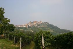Un bel panorama sul villaggio di La Morra visto dai vigneti, Cuneo, Piemonte. E' l'oro rosso, prodotto da vitigni pregiati, la ricchezza principale di questo borgo piemontese della provincia ...