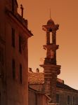 Un campanile a Penta di Casinca fotografato nella luce del tramonto