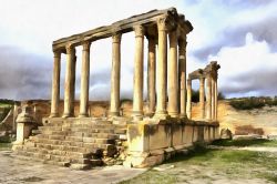 Un dipinto del tempio di Giunone nel sito archeologico di Dougga, Tunisia.



