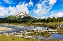 Un fiume della Terra del Fuoco nella zona di Ushuaia in Argentina. Tra questi paesaggi magici sono state girate alcune scene del film Revenant del del regista González Iñárritu - ...