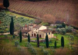 Un pittoresco panorama agreste nei pressi di Barberino Val d'Elsa, Toscana.

