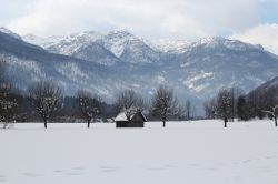 Un suggestivo panorana alpino di Bohinj in inverno, Slovenia. Questa valle è considerata una delle più belle di tutta la catena delle Alpi Giulie.



