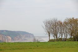 Un tratto della costa d'Alabastro nei pressi di Dieppe, Alta Normandia, Francia. Splendide falesie bianche fiancheggiate da spiagge di ciottoli caratterizzano i 130 chilometri su cui si ...