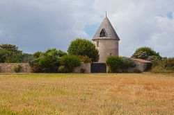 Una bella torre con il tetto di mattonelle fotografata sull'isola di Ré, Francia. Questa tradizionale casa in stile francese è immersa nella natura.



