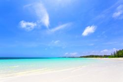 Una bella veduta panoramica di Banana Bay Beach a Freeport, Grand Bahama, Arcipelago delle Bahamas. Come la maggior parte delle spiagge caraibiche, anche questa è caratterizzata da finissima ...