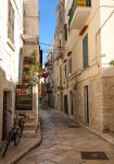 Una bicicletta appoggiata al muro di un edificio nel centro di Trani, Puglia. Siamo nel quartiere ebraico un tempo abitato da un consistente numero di ebrei - © Lois GoBe / Shutterstock.com ...