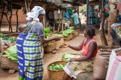 Una donna africana con il suo bambino paga i suoi acquisti al mercato di Lilongwe, Malawi - © Andrea Willmore / Shutterstock.com