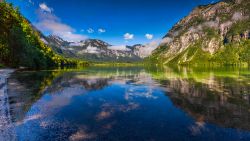 Una mattina d'estate al lago di Bohinj, Slovenia. I colori della natura si riflettono sulle acque del bacino.


