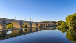 Una splendida veduta del ponte Wilson riflesso nel fiume Loira a Tours, Francia.

