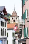 Una strada del borgo di Bergun in Svizzera, Canton dei Grigioni