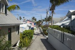 Un uomo a passeggio per una stradina a Hopetown, a Elbow Cay, Bahamas. Qui le tipiche casette in legno sono immerse nella natura - © John Wollwerth / Shutterstock.com