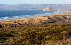 Uno scorcio della costa brulla di Morro Bay con il Morro Rock, California. L'enorme scoglio che affiora dall'acqua è stato ribattezzato El Moro - © bbprince / Shutterstock.com ...