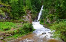 Uno scorcio della Val di Fiemme in estate, una cascata vicino a Cavalese, in Trentino