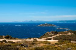 Uno scorcio dell'isola di Grand Rouveau, arcipelago delle Embiez, Francia. La più grande fra le isole che compongono questo arcipelago, situata al largo della costa francese poco ...