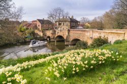 Uno scorcio di Norwich con il Bishopgate Bridge in primavera, Norfolk (Inghilterra).
