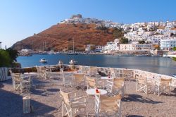 Veduta dal castello di Astypalaia, Dodecaneso, Grecia. La fortezza si trova sull'omonima isola nota anche come "farfalla dell'Egeo".
