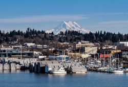 Veduta della città di Olympia, Washington, Stati Uniti. Questa bella cittadina portuale dello stato di Washington, di cui è anche capitale dal 1853, è uno dei più ...