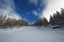 Veduta di una pista da sci a Monginevro, Francia. Questa località si trova nelle Alte Alpi nella Provenza-Alpi-Costa Azzurra.
