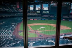 Veduta notturna del Chase Field di Phoenix, Arizona. E' stato il primo stadio costruito negli Stati Uniti con un tetto retrattile sopra una superficie di gioco in erba naturale - © ...