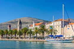 Veduta panoramica della città di Trogir, Croazia, con il porto e le palme.


