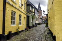 Un vicolo acciottolato nel centro di Aalborg. La città danese, sempre molto curata e attenta alle innovazioni, è sede di un'importante università - foto © Frank ...