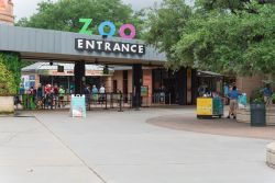 Visitatori all'ingresso dello Zoo di Houston, Texas. Questo parco zoologico di 55 acri si trova in Hermann Park: ospita più di 6 mila animali e viene visitato ogni anno da 1,8 milioni ...