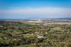 Vista aerea delle campagne di Scarlino in Toscana. Siamo in Maremma, in provincia di Grosseto