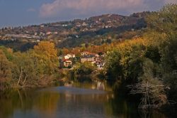 Vista di Moncalieri e il fiume Po in autunno, Piemonte