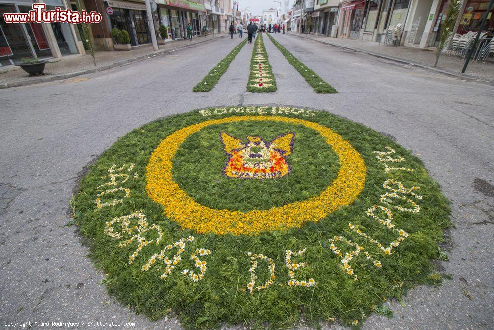 Immagine La tradizionale processione religiosa delle torce di fiori ospitata nel villaggio di Sao Bras de Alportel, Portogallo. Le antiche "tochas", termine che un tempo indicava le candele lunghe, oggi sono decorate con motivi floreali e trasportate da uomini. La processione  viene celebrata la domenica di Pasqua per ricordare la resurrezione di Cristo - © Mauro Rodrigues / Shutterstock.com